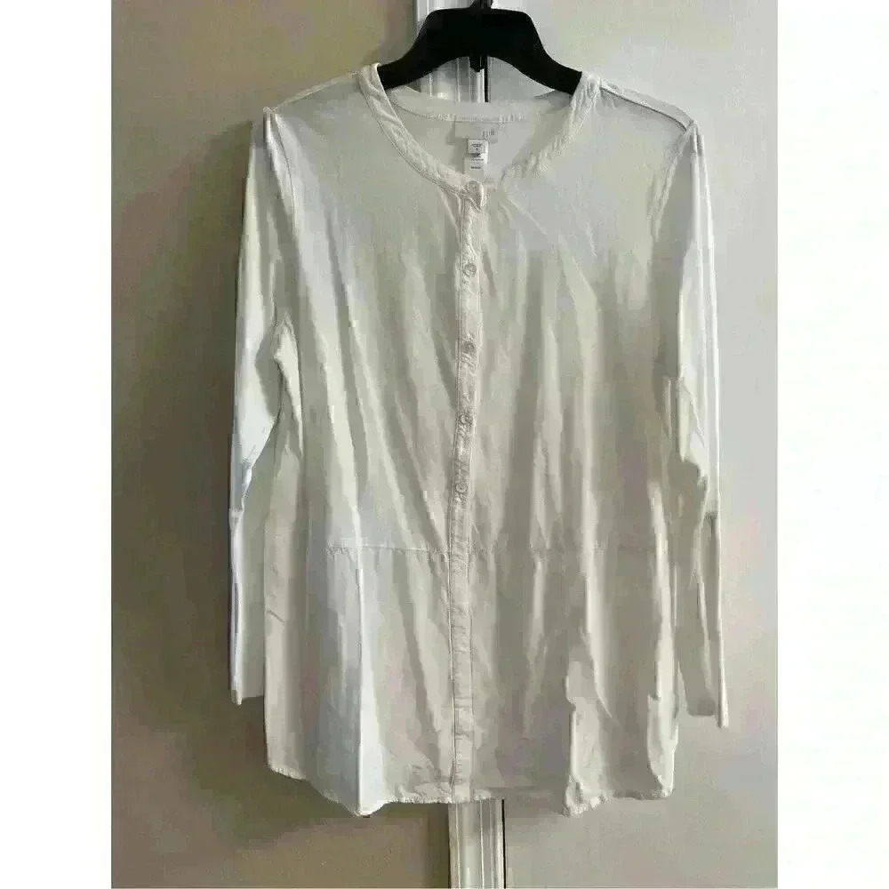 J. jill Womens Medium Modal Blend Half Button Up Roll Sleeve Tab Top